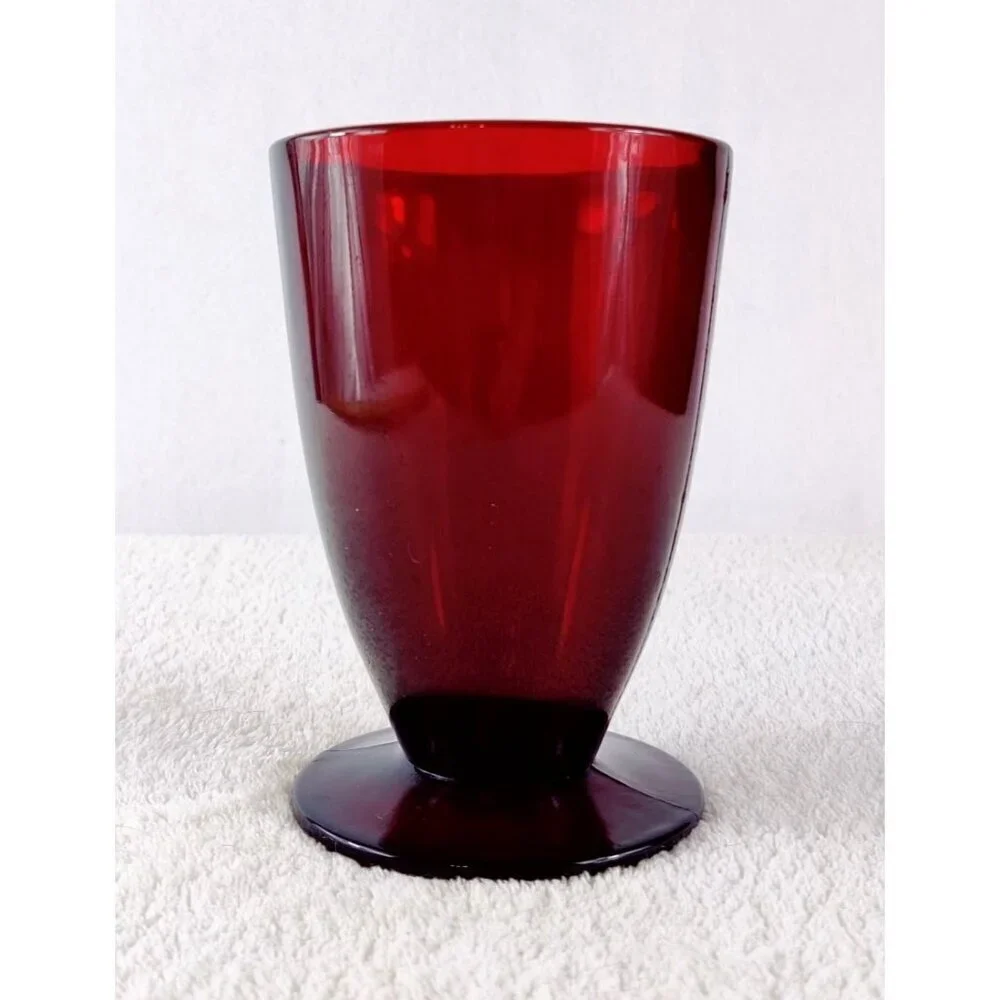 Vintage Anchor Hocking Royal Rubby Red Glass Footed Tumbler Iced Tea MCM 5.5